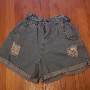 Denim paper bag shorts